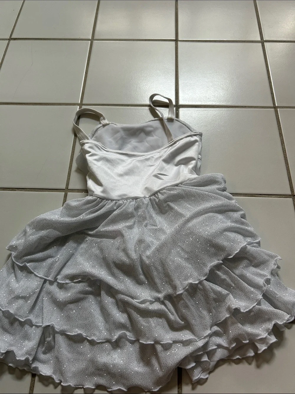 Girls White Sparkle Tiered Dress - Sleevel